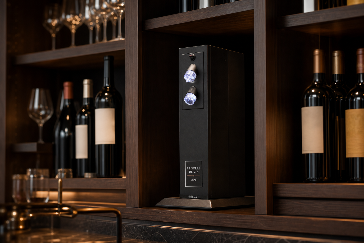 Le Verre de Vin Tower on Bar Counter